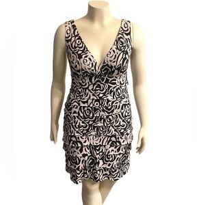 Connected Apparel Black & White Sleeveless midi zip  dress women’s size 10